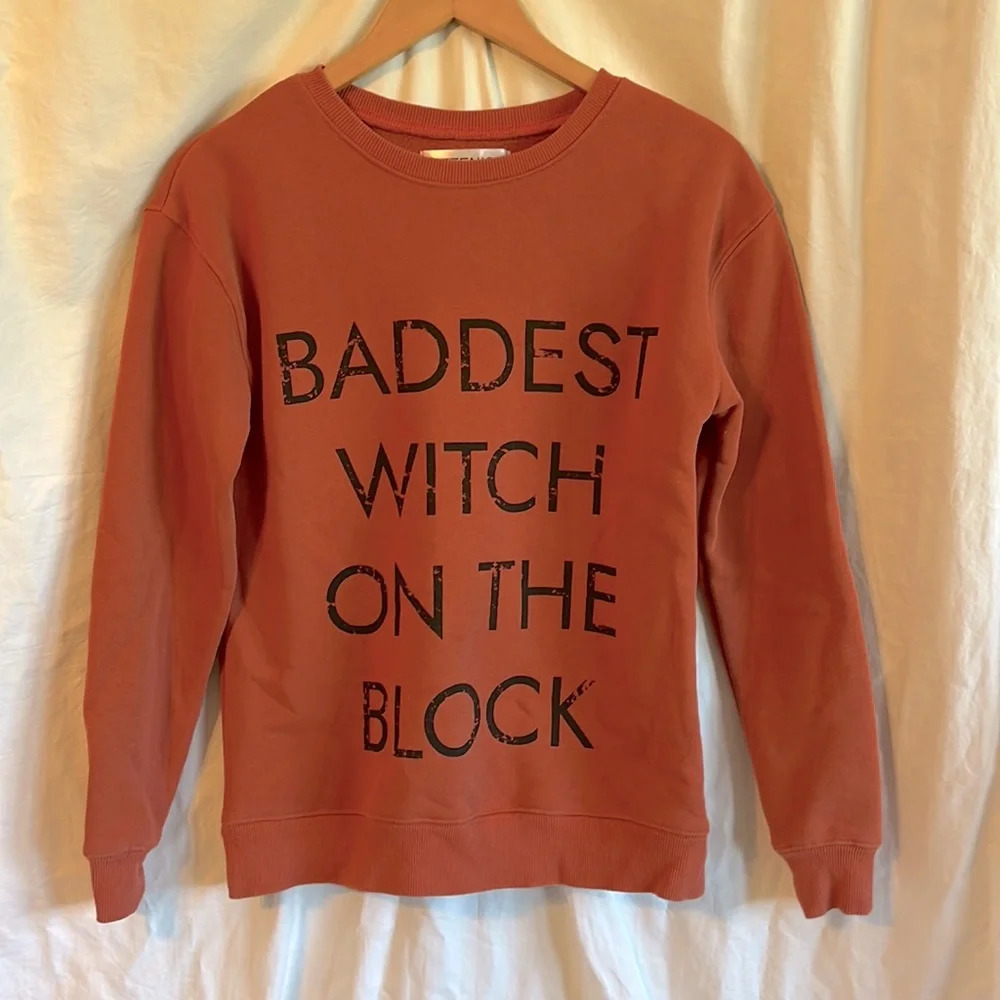 Kittenish Baddest Witch on the Block Orange Soft Cozy Pullover Sweatshirt
